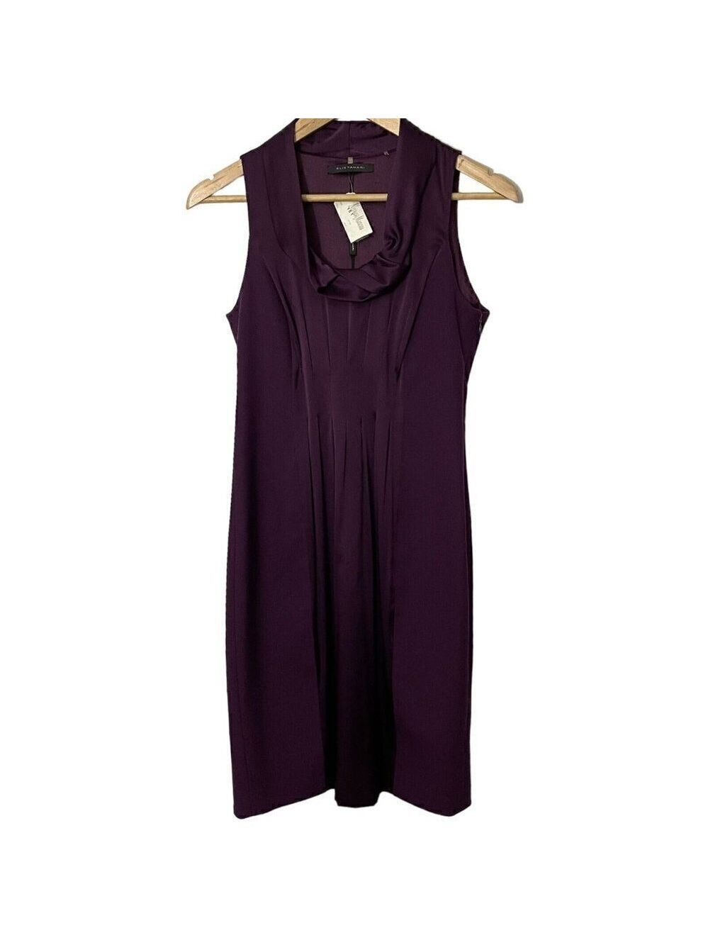 Elie Tahari Sonya Dress Sz 2 Eggplant Purple Wool Silk Fitted Cowl Neck $448 NWT